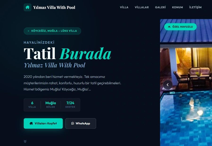 Mavi tema villa web sitesi demo önizlemesi